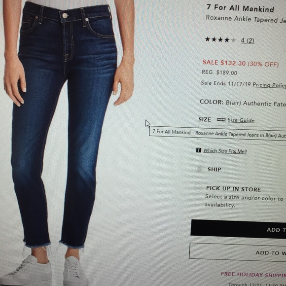 7 For All Mankind Denim - 7 For All Mankind Roxanne Ankle, in Authentic Fate